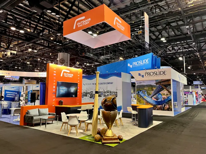 Outdoor Factory booth at IAAPA Expo 2023, Orlando, FL